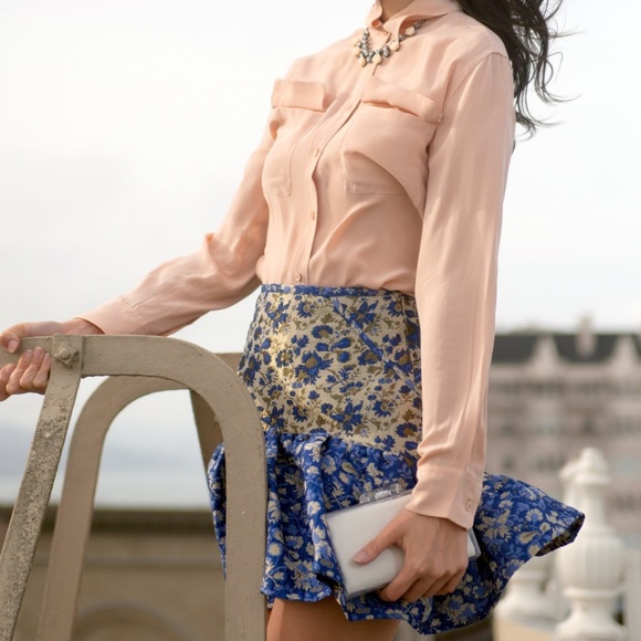 ASOS Blue Metallic Jacquard Ruffle Trumpet Skirt 4 - Picture 4 of 5